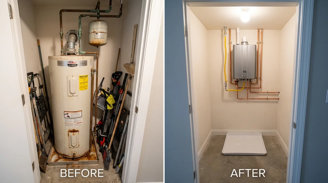 Tank water heater versus wall-mounted tankless unit comparison for Lorena, TX homeowners