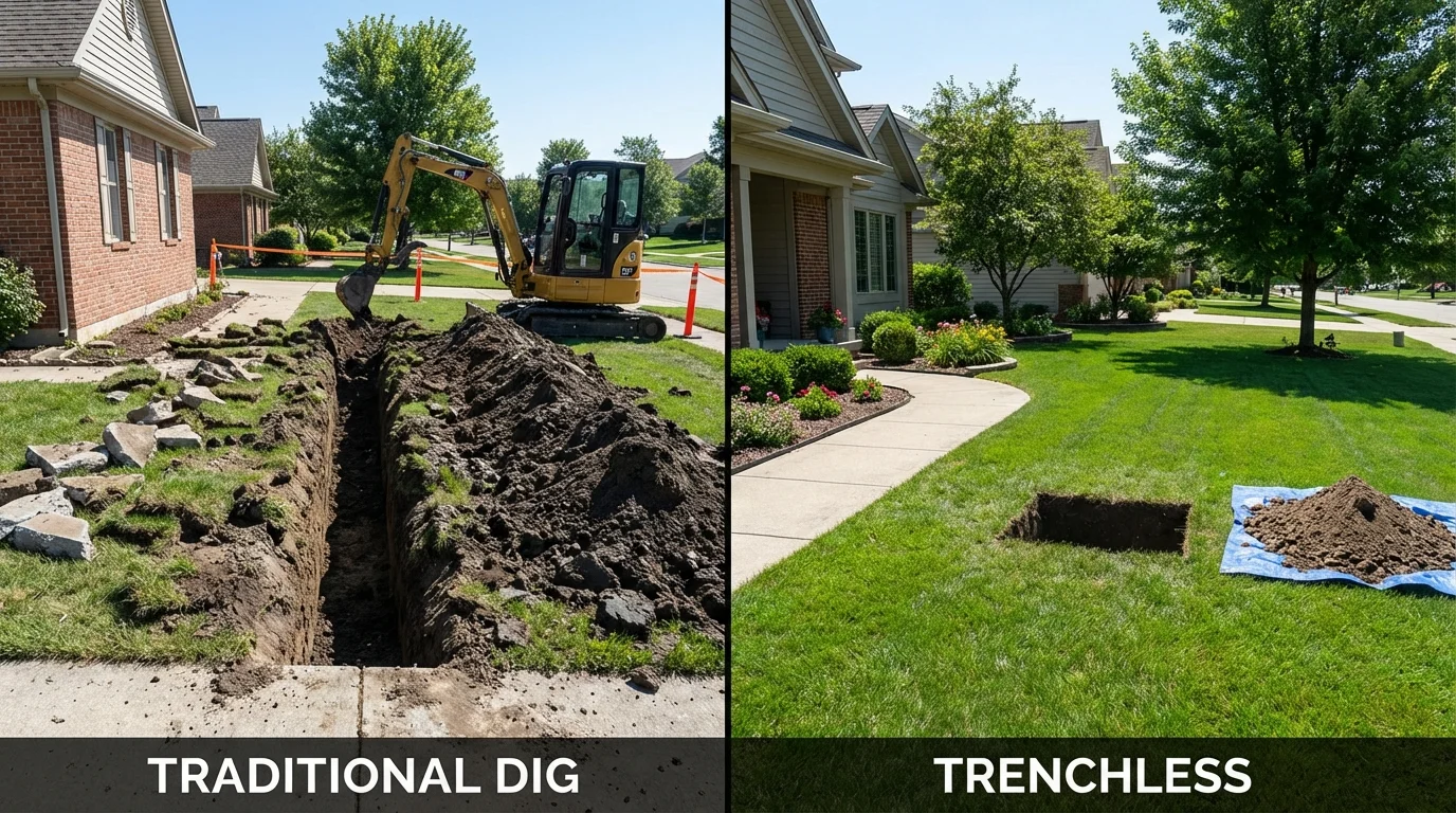 Trenchless sewer repair with minimal yard damage versus traditional excavation in Lorena, TX